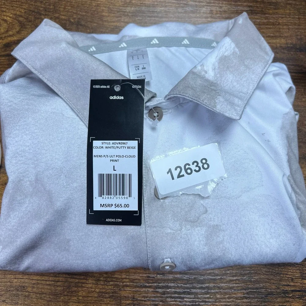 Adidas Ultimate Golf Polo Mens L Cloud Print White Wonder Blue ADVR0967 $65 NWT